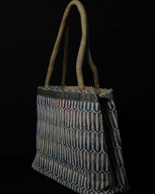 Jute Bag for Women - Multi Design Hand Bag with Random Colour And Zipper (13.5 X 4.5 X 11 inches)