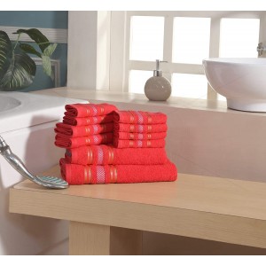 10 Pc Towel 400 GSM, Premium, Extra Light Weight Soft, Absorbent, Durable, Reasonable, Quick Dry, 100% Ring-Spun Cotton Yarn, (10 Pcs Towel Set, Soft Coral), Essence [T1066]