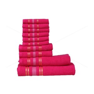 10 Pc Towel 400 GSM, Premium, Extra Light Weight Soft, Absorbent, Durable, Reasonable, Quick Dry, 100% Ring-Spun Cotton Yarn, (10 Pcs Towel Set, Romantic Fuchsia), Essence [T1068]
