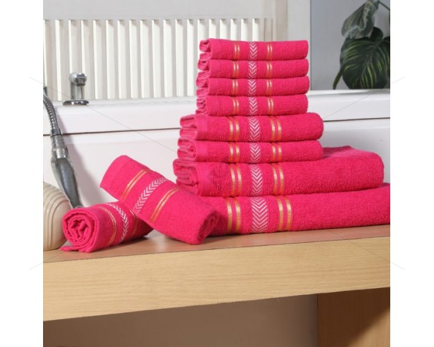 10 Pc Towel 400 GSM, Premium, Extra Light Weight Soft, Absorbent, Durable, Reasonable, Quick Dry, 100% Ring-Spun Cotton Yarn, (10 Pcs Towel Set, Romantic Fuchsia), Essence [T1068]