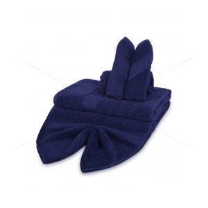 6 Pc Towel 600 GSM, Premium Luxury - 100% Natural Ring-Spun Double Ply Cotton Yarn, Soft, Extra Absorbent & Durable, Quick-Dry, (6 Pcs Towel Set, Navy Blue), Opulence [T1077]