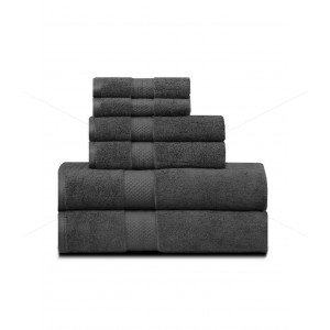 6 Pc Towel 600 GSM, Premium Luxury - 100% Natural Ring-Spun Double Ply Cotton Yarn, Soft, Extra Absorbent & Durable, Quick-Dry, (6 Pcs Towel Set, Dark Grey), Opulence [T1078]