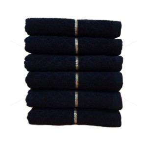 Premium - 100% Natural Ring-Spun Finest Cotton Yarn, Double Ply, Solid Jacquard, Extra Absorbent & Durable, Quick-Dry, (6 Pcs Hand Towel Set, Black), Pristine [T1087] 