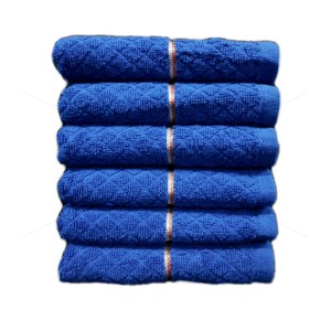 Premium - 100% Natural Ring-Spun Finest Cotton Yarn, Double Ply, Solid Jacquard, Extra Absorbent & Durable, Quick-Dry, (6 Pcs Hand Towel Set, Blue), Pristine [T1088] 