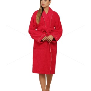 Unisex Bathrobe (S/M) 380 GSM, Premium Shawl Collar, Double Sided Terry, Higher Absorbency -100% Pure Cotton, Festive Red, Celestial [BR1002]