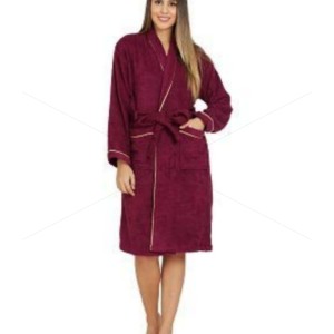 Unisex Bathrobe (S/M) 380 GSM, Premium Shawl Collar, Double Sided Terry, Higher Absorbency -100% Pure Cotton, Cheer Wine, Celestial [BR1004]