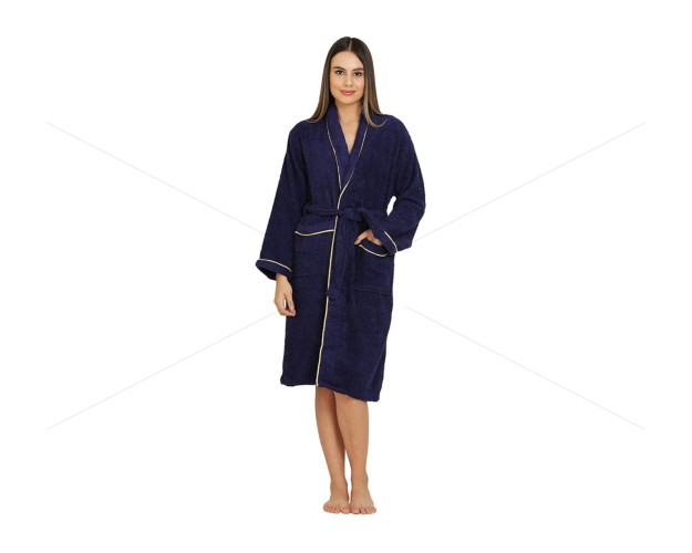 Unisex Bathrobe (S/M) 380 GSM, Premium Shawl Collar, Double Sided Terry, Higher Absorbency -100% Pure Cotton, Navy Blue, Celestial [BR1005]