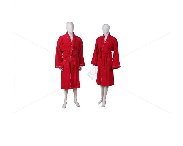 Unisex Bathrobe (L/XL) 380 GSM, Premium Shawl Collar, Double Sided Terry, Higher Absorbency -100% Pure Cotton,  Festive Red, Celestial [BR1007]