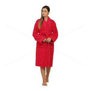 Unisex Bathrobe (L/XL) 380 GSM, Premium Shawl Collar, Double Sided Terry, Higher Absorbency -100% Pure Cotton,  Festive Red, Celestial [BR1007]