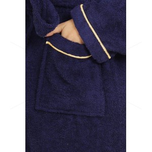 Unisex Bathrobe (L/XL) 380 GSM, Premium Shawl Collar, Double Sided Terry, Higher Absorbency -100% Pure Cotton,  Navy Blue, Celestial [BR1009]