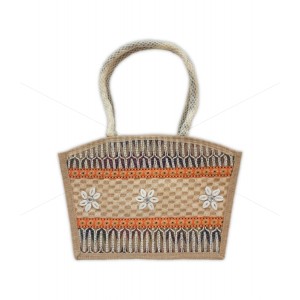 Fashionable Jute Hand Bag With Elegant Stone Designs And Zipper (14 X 4.3 X 10 inches)