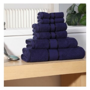Family Towel 450 GSM, Premium 100% Cotton, Soft, Highly Absorbent, (Premium Pack of 6 Pcs Family Towel Set, Navy Blue), Elegance [T1038]