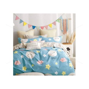 Kids Bedsheet Set 600 GSM, Premium - Eternal Kid's Printed Design Bedsheet, Ultra-Breathable, Soft and Affordable, Durable and Colorfast with Finest Quality Stitching, Exquisite Seam  (Blue White Sunshine Stars), [KBS1007]