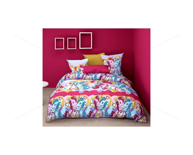Kids Bedsheet Set 600 GSM, Premium - Eternal Kid's Printed Design Bedsheet, Ultra-Breathable, Soft and Affordable, Durable and Colorfast with Finest Quality Stitching, Exquisite Seam (Unicorn Heart), [KBS1012]