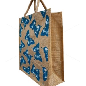 Multi Utility Jute Bag - Random Color Butterfly Print with Zipper (12 X 5 X 14 inches)