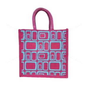 Multipurpose Fancy Jute Bag - Random Colour and Shapes Print with Zipper (12 X 5 X 12 inches)