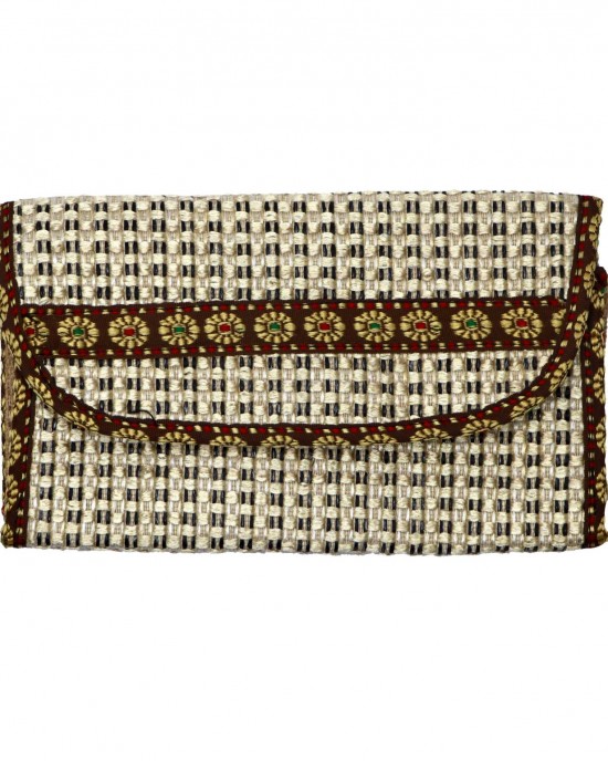 Premium Purse - Designer rectangular jute women's clutch purse ( 8.5 X 2 X 5 inches)