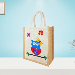 Designer jute lunch bag -  Bewitching Handcrafted Owl With Zipper (10 x 5 x 12 inches)