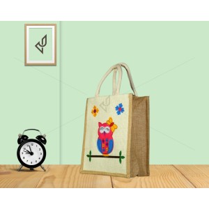 Designer jute lunch bag -  Bewitching Handcrafted Owl With Zipper (10 x 5 x 12 inches)