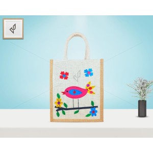 Designer jute lunch bag - Mesmerizing And Pleasant Little Handcrafted Bird With Zipper (10 x 5 x 12 inches)