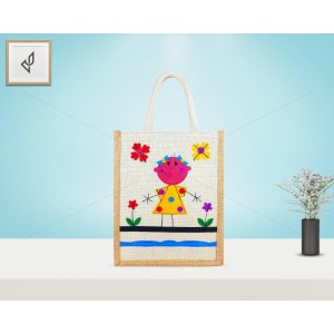 Designer jute lunch bag - Ravishing And Cute Little Handcrafted Girl With Zipper (10 x 5 x 12 inches)