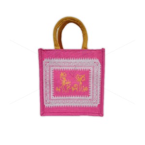Small Gift Bags / Tambulam Bags for Auspicious Occasions / Navarathri - Random Colour Warli Print with Zipper (9.5 X 5.5 X 10 inches)