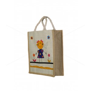 Designer Multi Utility Jute Bag - Ravishing And Cute Little Handcrafted Girl With Zipper (12 x 5 x 14 inches)