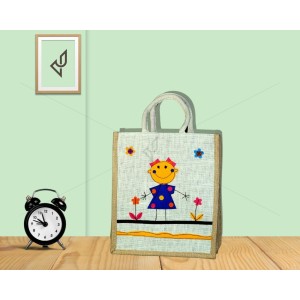 Designer Multi Utility Jute Bag - Ravishing And Cute Little Handcrafted Girl With Zipper (12 x 5 x 14 inches)