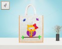 Designer Multi Utility Jute Bag - Lovely Assorted Shaded Owl With Zipper (12 x 5 x 14 inches)