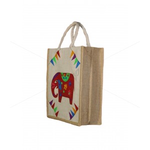 Designer Multi Utility Jute Bag - Graceful And Impressively Handcrafted Elephant With Zipper (12 x 5 x 14 inches)
