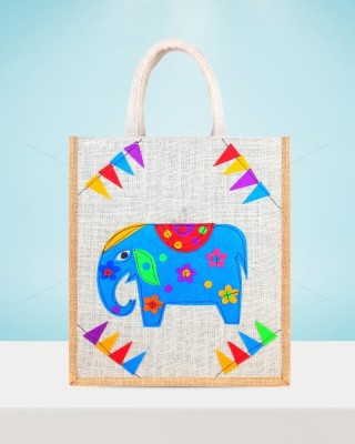 Designer Multi Utility Jute Bag - Graceful And Impressively Handcrafted Elephant With Zipper (12 x 5 x 14 inches)