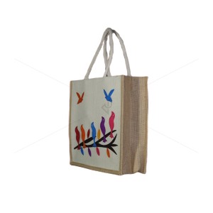 Premium Shopping Designer Handmade Jute Bag - Mesmerizing And Pleasant Little Handcrafted Bird with zipper (14 x 5 x 16 inches)