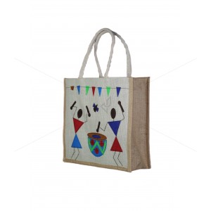 Premium Shopping Designer Handmade Jute Bag - Classic Yet Elegant Tribal Band with zipper (14 x 5 x 16 inches)