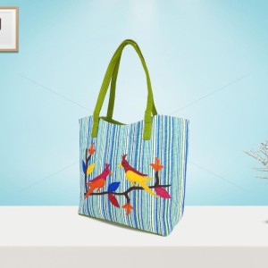 Designer Jute Handbag - A beautifully crafted spacious handbag with astounding cute little colourful parrots  (16x12 inches)