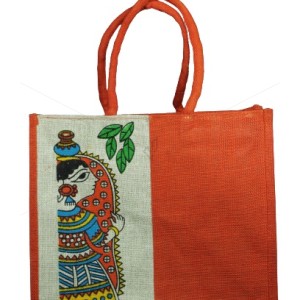 Bulk Buying - Shopping Bag - Random Colour Radha Print Canvas Jute Bag with Zipper (15.5 X 5 X 13 inches)