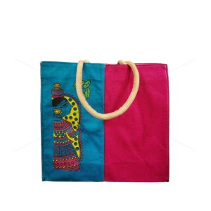 Bulk Buying - Shopping Bag - Random Colour Radha Print Canvas Jute Bag with Zipper (17 X 6 X 16 inches)