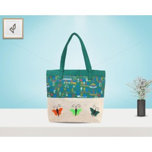 Designer Jute Handbag - A lovely spacious handbag with magnificent and winsome handcrafted butterfly (16 x 12 inches)