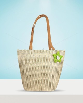 Designer Jute Handbag - An endearingly crafted jute handbag with a quaint little flower (16 x 11 inches)
