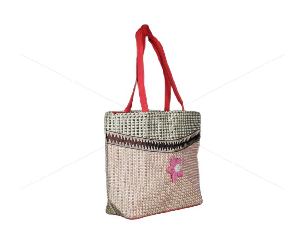 Designer Jute Handbag - A multi-purpose jute handbag beautifully designed with a delightful flower (16 x 12 inches)