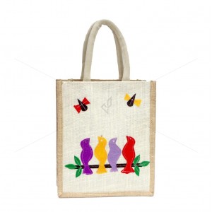 Bulk Buying  -  Designer jute lunch bag - Prepossessing And Dollish Handcrafted Four Lovesome Birds With Zipper (10 x 5 x 12 inches)