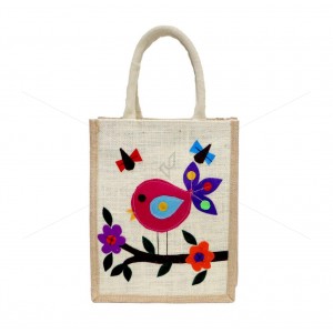 Bulk Buying  - Designer jute lunch bag - Mesmerizing And Pleasant Little Handcrafted Bird With Zipper (10 x 5 x 12 inches)