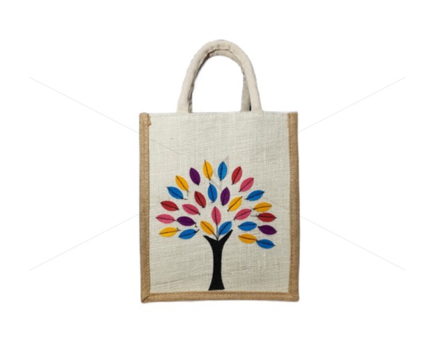 Bulk Buying  - Designer jute lunch bag - Colourful And Charismatic Handcrafted Tree With Zipper (10 x 5 x 12 inches)