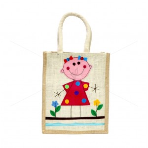 Bulk Buying - Designer jute lunch bag - Ravishing And Cute Little Handcrafted Girl With Zipper (10 x 5 x 12 inches)