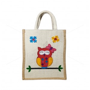 Bulk Buying - Designer jute lunch bag -  Bewitching Handcrafted Owl With Zipper (10 x 5 x 12 inches)