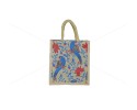 Gift Bag - A multi-purpose jute bag with a cute print of parrots sitting on a tree (10 x 5 x 11 inches)