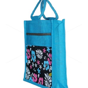Bulk Buying - Fancy utility bag - A jute handbag with an convincing and colourful canvas flower design (14 x 5 x 11.5 inches)