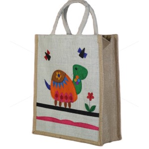 Bulk Buying - Designer Multi Utility Jute Bag - Cute And Lovely Animated Tortoise with zipper (12 x 5 x 14 inches)