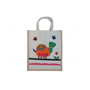 Bulk Buying - Designer Multi Utility Jute Bag - Cute And Lovely Animated Tortoise with zipper (12 x 5 x 14 inches)
