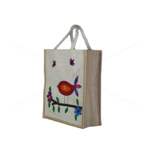 Bulk Buying - Designer Multi Utility Jute Bag - Mesmerizing And Pleasant Little Handcrafted Bird with zipper (12 x 5 x 14 inches)