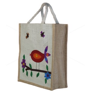 Bulk Buying - Designer Multi Utility Jute Bag - Mesmerizing And Pleasant Little Handcrafted Bird with zipper (12 x 5 x 14 inches)
